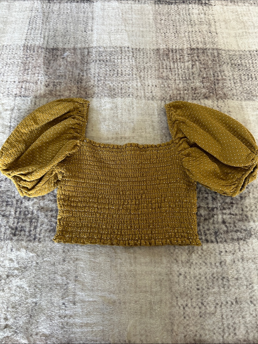 wild fable Mustard Smocked Puff-Sleeve Crop Top
